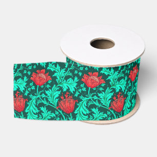 William Morris Anemone, Deep Red und Türkis Ripsband