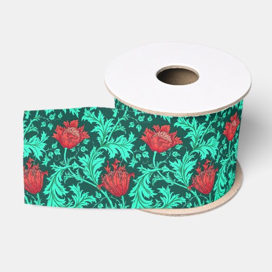 William Morris Anemone, Deep Red und Türkis Ripsband (Spule)