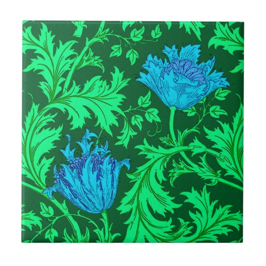 William Morris Anemone, Emerald Green und Blue Fliese (Vorderseite)