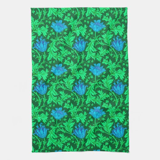 William Morris Anemone, Emerald Green und Blue Geschirrtuch (Vertikal)