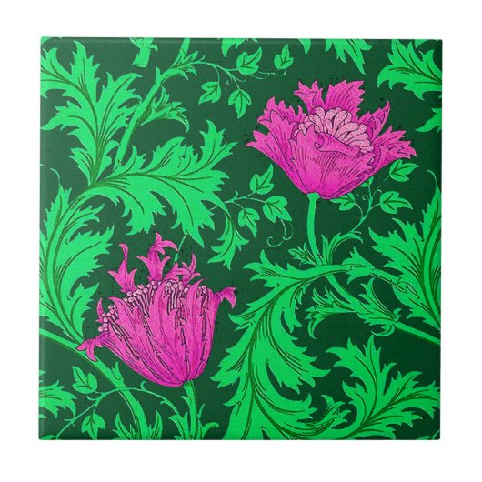 William Morris Anemone, Emerald Green und Fuchsia Fliese (Vorderseite)