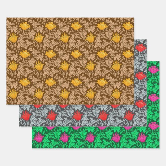 William Morris Anemone, Gold, Red & Green   Geschenkpapier Set (Set)