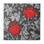 William Morris Anemone, grau / grau und rot Fliese (Vorderseite)