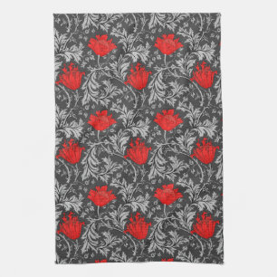 William Morris Anemone, grau / grau und rot Geschirrtuch