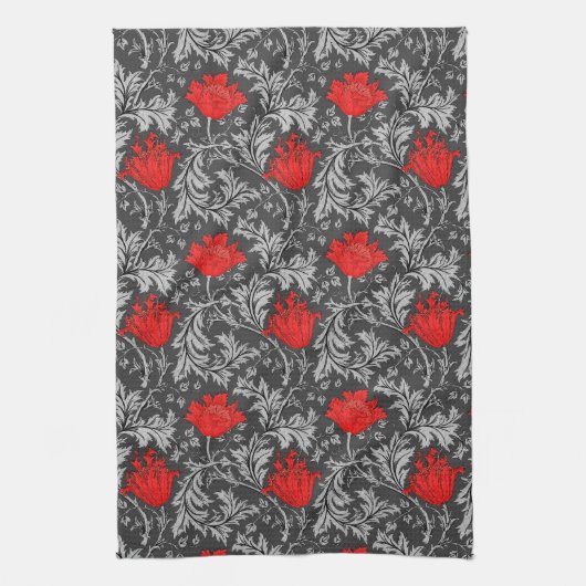 William Morris Anemone, grau / grau und rot Geschirrtuch (Vertikal)
