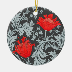 William Morris Anemone, grau / grau und rot Keramik Ornament