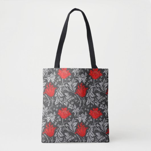 William Morris Anemone, grau / grau und rot Tasche (Vorderseite)