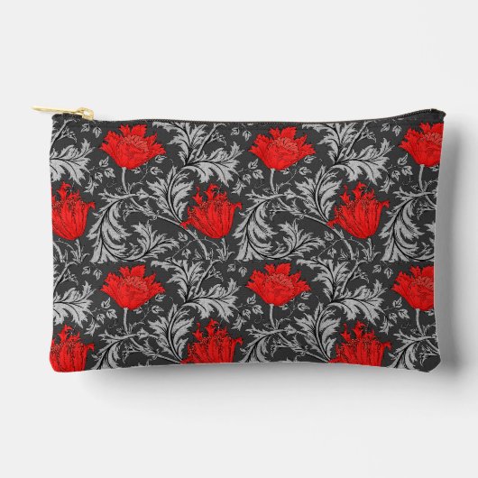 William Morris Anemone, grau / grau und rot Zubehörtasche (Vorderseite)