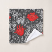William Morris-Anemone, Graues/Grau und Rot Badhandtuch Set (Waschlappen)