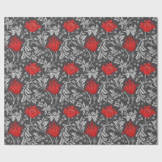 William Morris-Anemone, Graues/Grau und Rot Geschenkpapier (Flach)