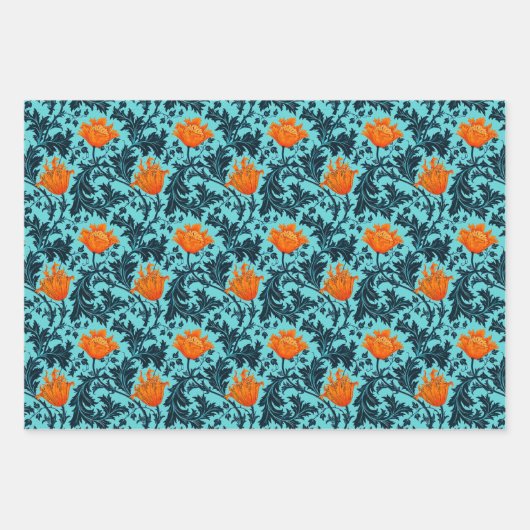 William Morris Anemone, Green, Brown und Blue Geschenkpapier Set (Vorderseite 3)