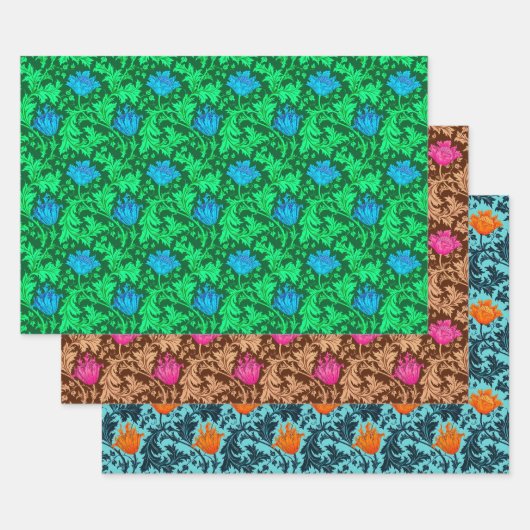 William Morris Anemone, Green, Brown und Blue Geschenkpapier Set (Set)