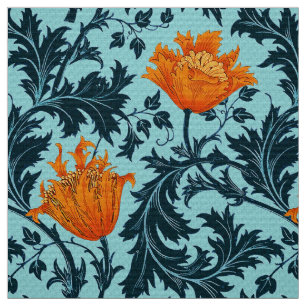 William Morris-Anemone, Indigo-Blau und Koralle Stoff