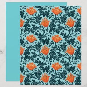 William Morris Anemone, Indigo Blue und Coral