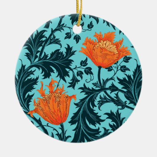 William Morris Anemone, Indigo Blue und Coral Keramik Ornament (Vorne)