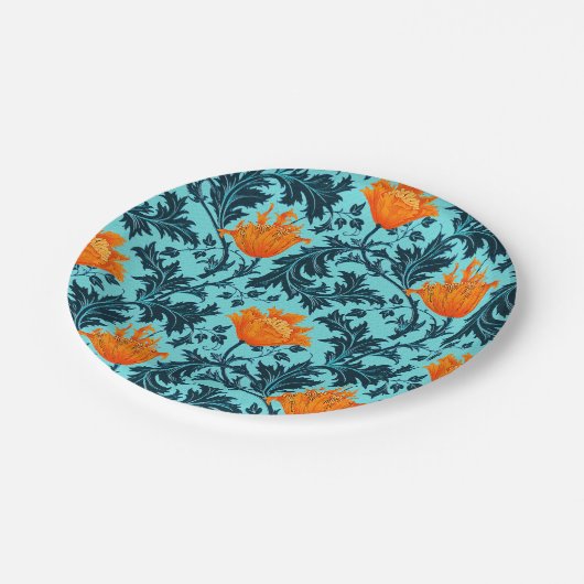 William Morris Anemone, Indigo Blue und Coral Pappteller (Schrägansicht)