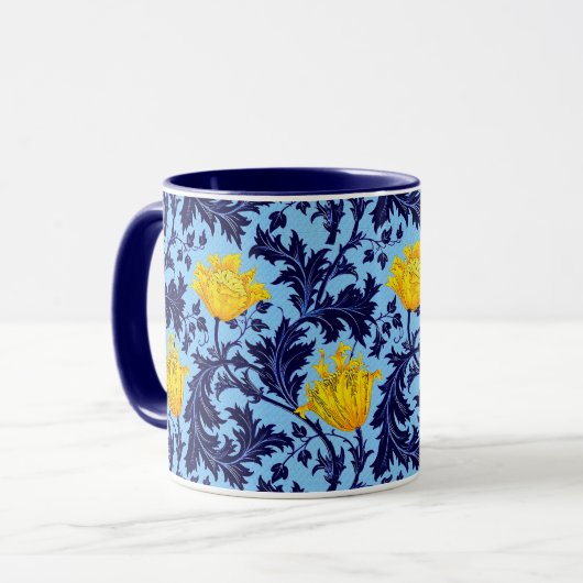 William Morris Anemone, Marine und Mustard Yellow Tasse (Vorderseite Links)