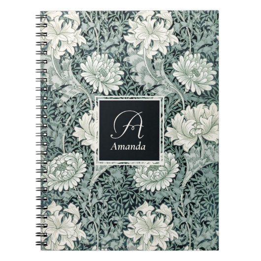 William Morris Anemone-Muster mit Monogramm Notizblock (Vorderseite)