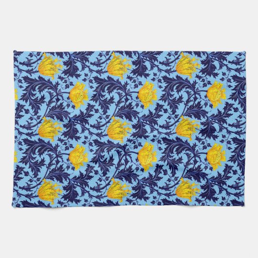 William Morris Anemone, Navy, Sky Blue und Yellow Geschirrtuch (Horizontal)