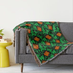 William Morris Anemone, Orange, Green und Black Decke