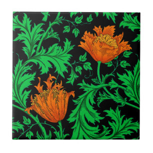 William Morris Anemone, Orange, Green und Black Fliese