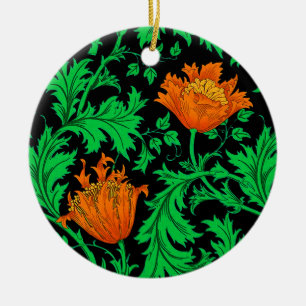 William Morris Anemone, Orange, Green und Black Keramik Ornament