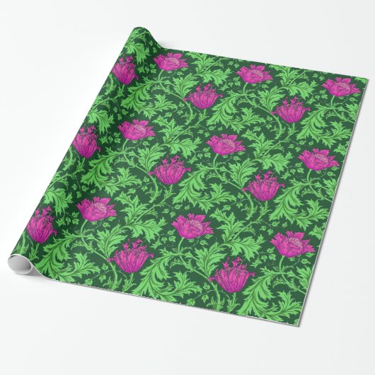 William Morris-Anemone, Smaragdgrün und Fuchsie Geschenkpapier (Ungerollt)