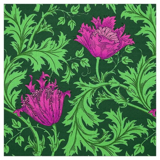 William Morris-Anemone, Smaragdgrün und Fuchsie Stoff (Muster)