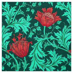 William Morris-Anemone, tiefrot und Türkis Stoff
