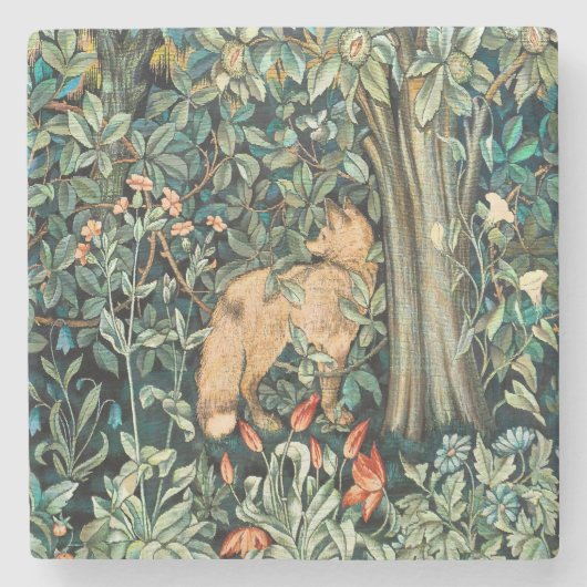 William Morris Antik-Fuchs-Wald-Tapeten-Kunst Steinuntersetzer (Vorderseite)
