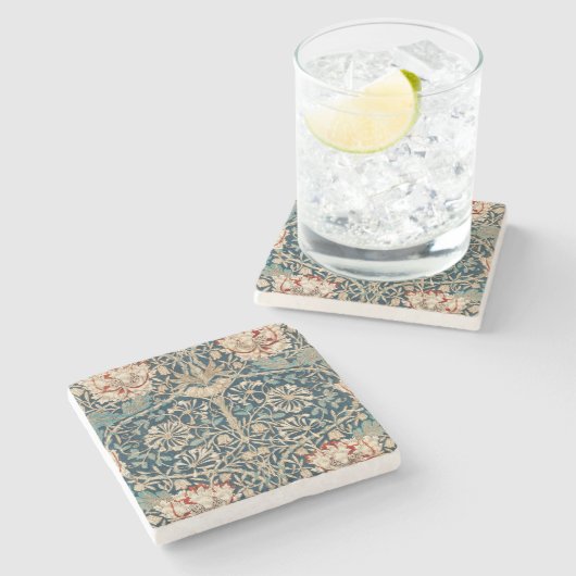 William Morris Antike Geißblatt Blumenmuster Steinuntersetzer (Seitenansicht)