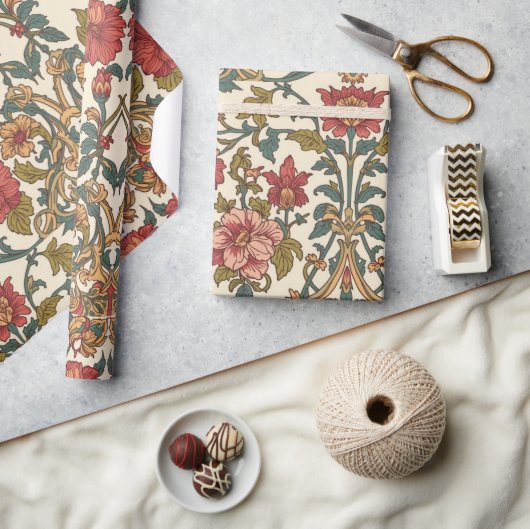 William Morris Antike rosa Rosen Blumenmuster Geschenkpapier (Kunsthandwerk)