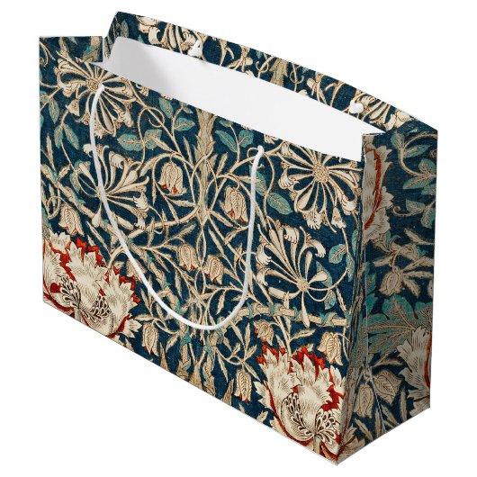 William Morris Antique Honeysuckle Floral Große Geschenktüte (Rückseite Schrägansicht)