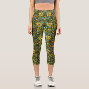 William Morris Antique Honeysuckle Floral Pattern Capri Leggings