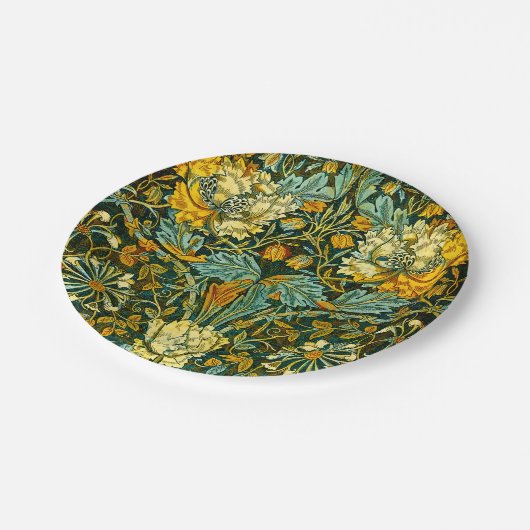 William Morris Antique Honeysuckle Floral Pattern Pappteller (Schrägansicht)