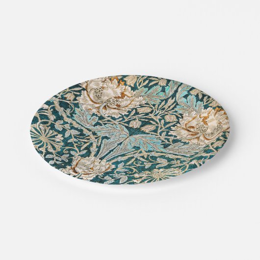 William Morris Antique Honeysuckle Floral Pattern Pappteller (Schrägansicht)