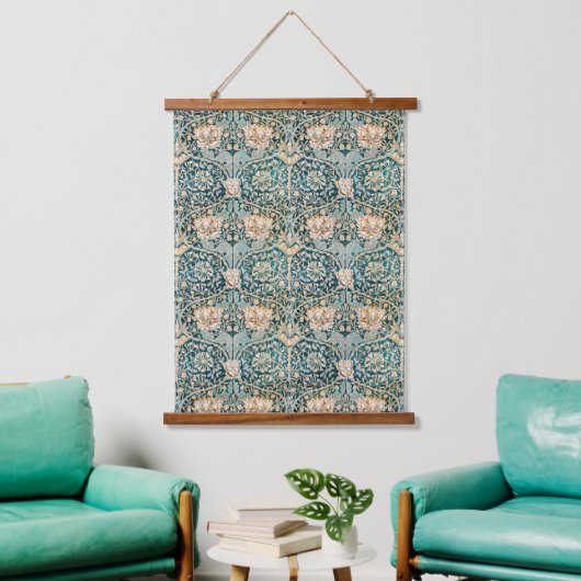 William Morris Antique Honeysuckle Floral Pattern Wandteppich Mit Holzrahmen (Wohnzimmer)
