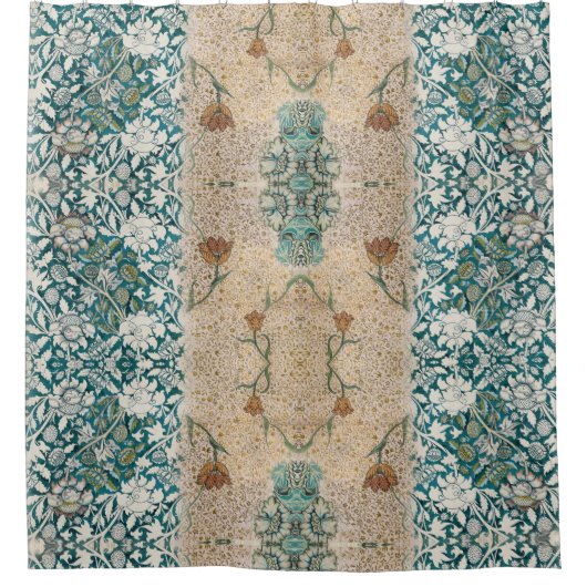 William Morris Aquamarin Terracotta auf dem Monte  Duschvorhang (Vorderseite)