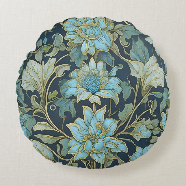 William Morris Aquamarine Blume Rundes Kissen (Vorderseite)