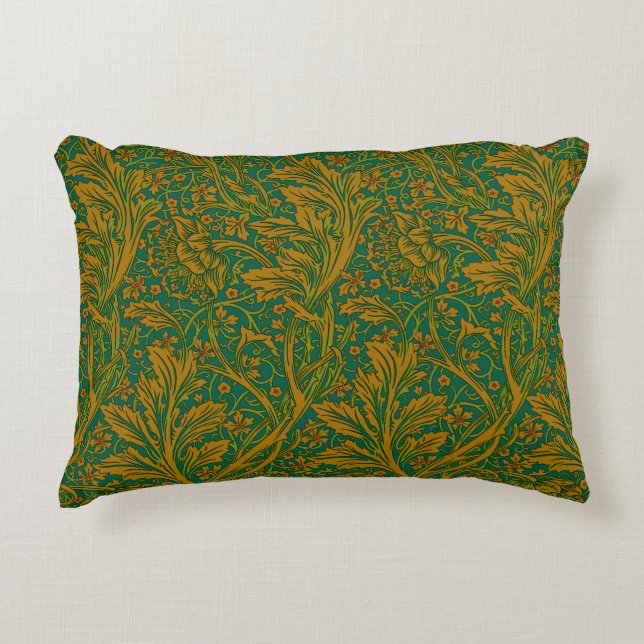 William Morris Arcadia Floral Pattern Green Golden Dekokissen (Vorderseite)