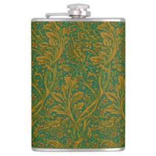 William Morris Arcadia Floral Pattern Green Golden Flachmann
