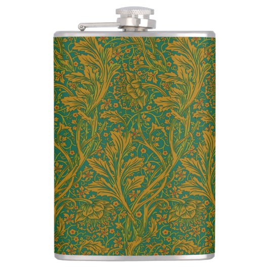 William Morris Arcadia Floral Pattern Green Golden Flachmann (Vorderseite)