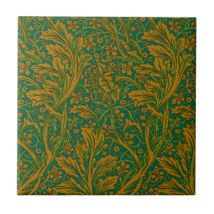 William Morris Arcadia Floral Pattern Green Golden Fliese
