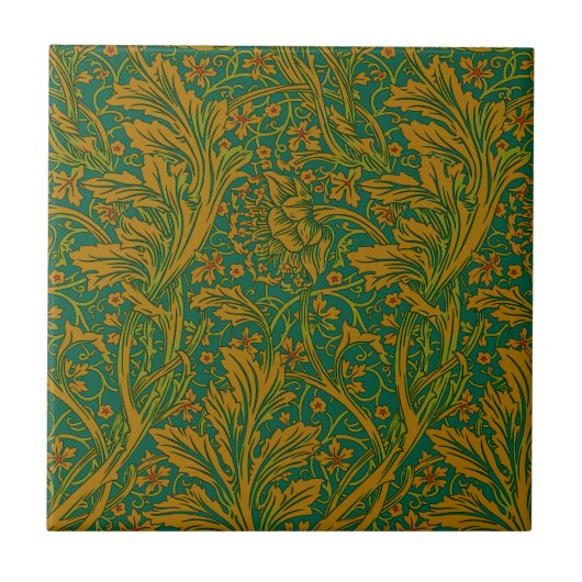 William Morris Arcadia Floral Pattern Green Golden Fliese (Vorderseite)