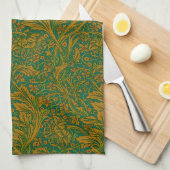 William Morris Arcadia Floral Pattern Green Golden Geschirrtuch (Viertel Falte)