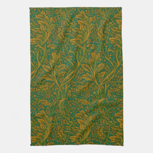 William Morris Arcadia Floral Pattern Green Golden Geschirrtuch (Vertikal)