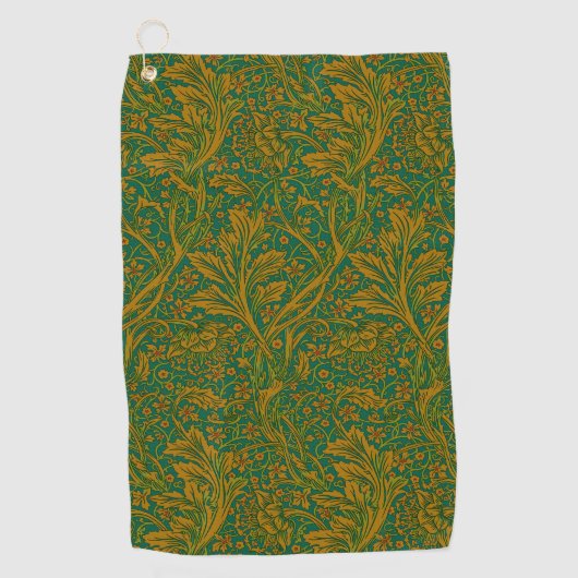 William Morris Arcadia Floral Pattern Green Golden Golfhandtuch (Vorderseite)