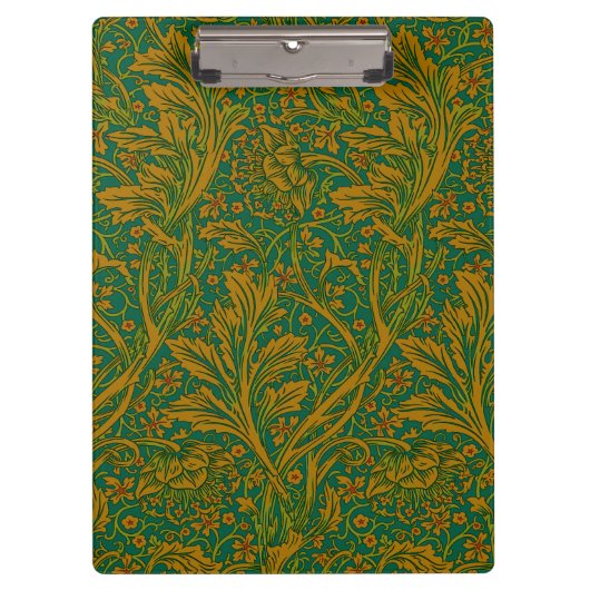 William Morris Arcadia Floral Pattern Green Golden Klemmbrett (Vorderseite)