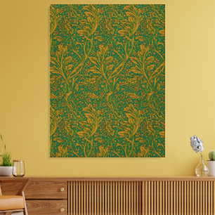 William Morris Arcadia Floral Pattern Green Golden Leinwanddruck