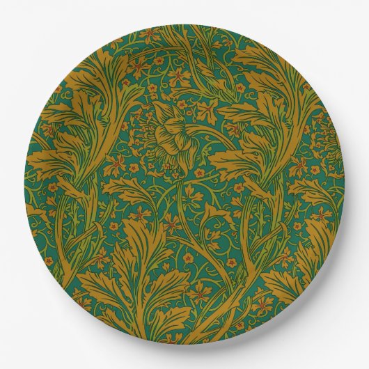 William Morris Arcadia Floral Pattern Green Golden Pappteller (Vorderseite)